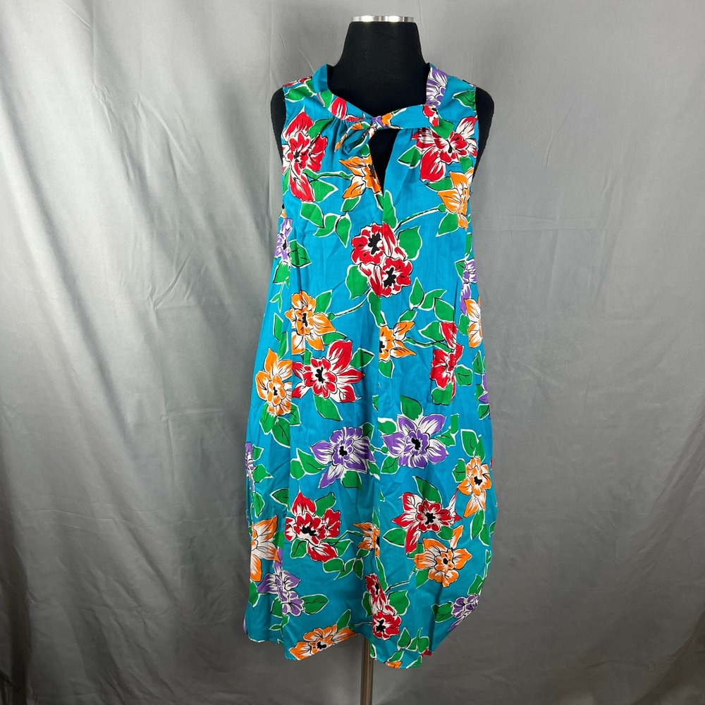 Vintage Hedy Lin Casuals Shift Dress Women XL Multi Tropical Floral Split V Neck